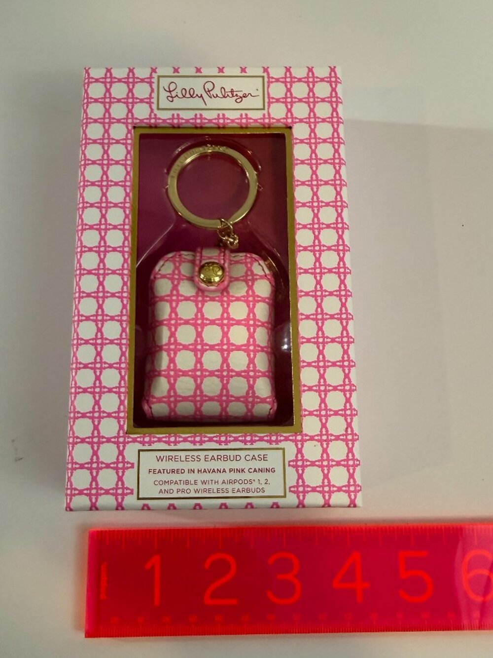 Lilly Pulitzer Wireless Earbud Case in Havana Pink Caning- brand new in box